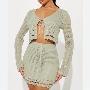 NO COMMENT Sage Green Crochet Knit Set Size XL